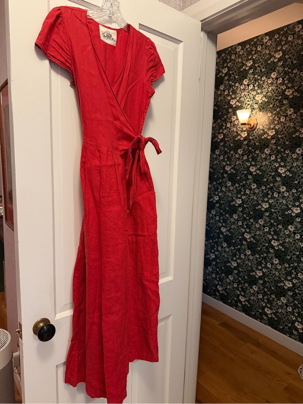 Women's Red Wrap Maxi Dress with Self-Tie Waist